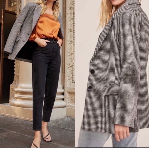 ASTR The Label Women's Black and White Check Boyfriend Blazer Medium - Picture 2 of 12